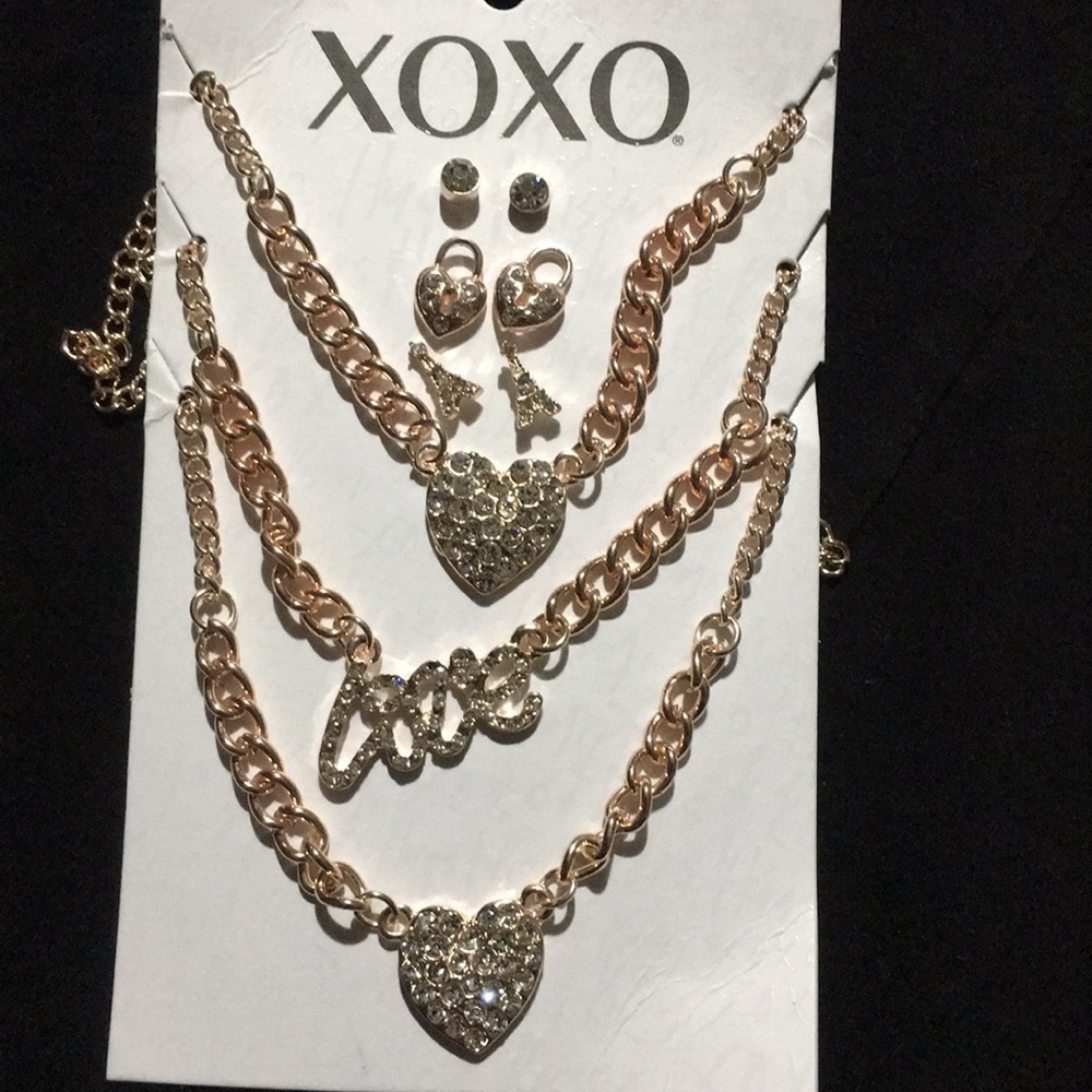 Xoxo Gift Set 3layer Necklace Heart Multi Stones